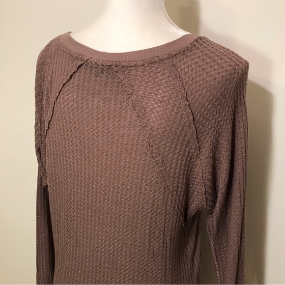 Anthropologie Jane + Delancey Thermal Waffle Knit Relaxed Fit Brown Top Small - Picture 5 of 10